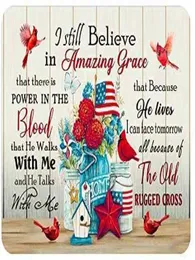 Vintage Metal Signs Cardinal Bird and American Flag I Thor Tro på Amazing Grace Bedroom Wall Decoration Tenn Signs For6291819