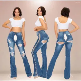 Women's Jeans Selling Wear Invisible Open-Seat Pants Sexy Stretch Flared Ripped Denim Trousers Wide Leg With Pockets