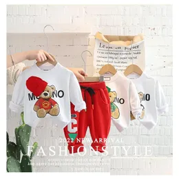 Giyim Setleri Erkek Bebek Giysileri Trailsuit Bahar Sonbahar Tatil Çocuk Tasarımcı Karikatür Uzun Kollu Tişört Pantolon İki Parça Set Drop Deliv Dhouq