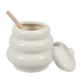 Dinnerware Sets 1 Set Porcelain Honey Jar Lidded Ceramic Pot Small With Wood Dipper