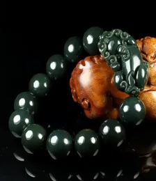 Natural Green Hetian Jade Bransoletka Mężczyźni i kobiety 14 mm 16 mm okrągłe koraliki Prezenty biżuterii Bangle8915976