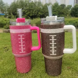 Tumbler di diamanti da 40 once con manico in acciaio inossidabile tazza a tazza isolata tazza thermos con paglia e coperchio in auto a vuoto 240429 240429