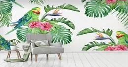 Wallpaper personalizzato Beibehang 3D 3D Murale Tropical acquerello Fiori e uccelli Sfondo da parati camera da letto da letto Murale 3D Murale2536893