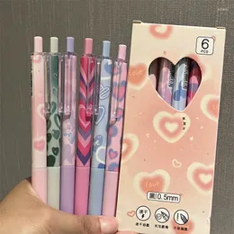 6pc Kawaii Love Pattern Gel caneta seca rápida tinta preta Escrita Smooth Smooth School Escola Acessórios de Escritório Estético