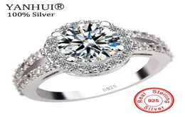 Yanhui 100 925 Pure Silver zaręczynowy Pierścionek zaręczynowy S925 Stamp 2 Carat Cz Diamant Wedding Pierłówki dla kobiet Rozmiar 4 5 6 7 8 9 10 11 YR091 Y188860711