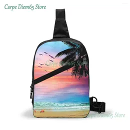 Backpack Sling Bag Sunset Beach Bird Coconut Chest Package Crossbody for Cycling Travel caminhada