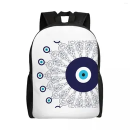 Backpack Navy Blue White Mediterranean Evil Eye Mandala Water Resistant School College Bohemian Boho Bag Print Bookbags