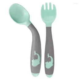 Set di stoviglie forchette di silicone e cucchiai set di cucchiai forcella morbida di 2 ginnastica per alimentazione a fuoco