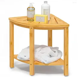 Storage Boxes Bamboo Corner Stool With Shelf Safe & Comfortable Shower Seat