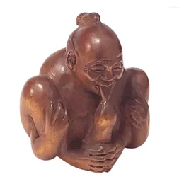 Dekorativa figurer Z030 - 2 "Hand snidad japansk boxwood netsuke äldste man skulpturbonde figur Small prydnader