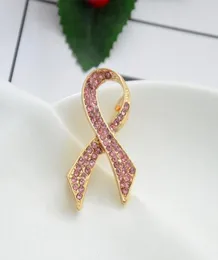 Rosa Strassonstone Bowtie Broschen Ribbon Brustkrebs Bewusstsein Auftrag Pin Brosche Email Pinlapel Knöpfe