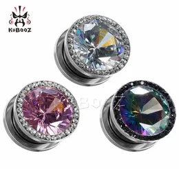 KUBOOZ Stainless Steel Diamond And Zircon Ear Plugs Tunnels Earring Gauges Body Jewelry Piercing Stretchers Expanders Whole 6m3978624