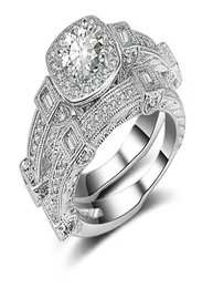 2 pezzi Ring Set Impostazioni a 4 Prong 18k Oro bianco Pieciti Pieciti Rings Womens Gioielli Mare Accessori da sposa Dimensione 6 7 8 928766100