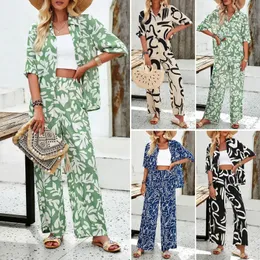 Womens Leisure Printed Shirt Wide Leg Pants Fashionable Suits 2024 Bohemian Holiday Style Series 240429