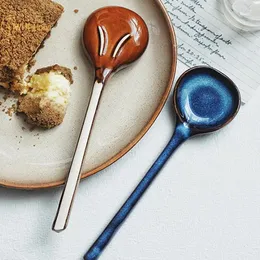 숟가락 세라믹 수프 숟가락 일본식 식탁보를 먹는 창의적인 긴 손잡이 부엌 요리기구 도구 티스푼