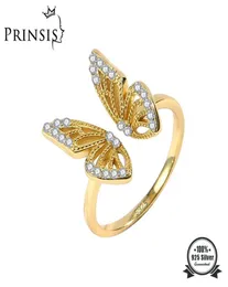 PrinSis MInimalist Real 925 Sterling Silver Sweet Butterfly CZ Opening For Fashion Women Wedding Ring Jewelry DA13738766843