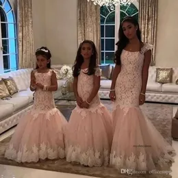 Lovely Cheap Lace Mermaid Flower Floor Length Kids Formal Wear Tulle Cute Little Junior Girl Popular Girls Pageant Dresses 0430