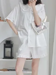 Women's Sleepwear 2023 High quality White and Ruffle Slpwear Texture Cotton Spring summer Loose Size Kawaii Pajama Young Gril Pijamas Y240426