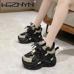 Lässige Schuhe Frauen warme Pelz Chunky Sneakers 10 cm Heels Herbst Winter Dicker alleiner vulkanisierter Hochplattform Lederfrau