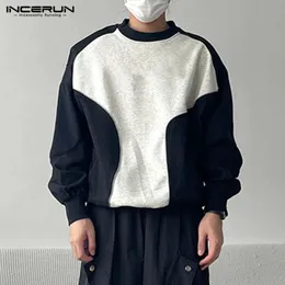Incerun Männer Hoodies Patchwork O-Neck Long Sleeve Casual Sweatshirts Herbst Lose Korean Streetwear Stylsih Pullovers S-5xl 240426