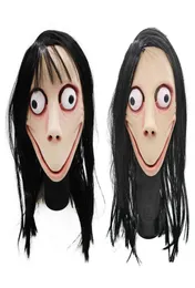 Funny Scary Momo Hacking Game Mask cosplay Maschera per adulti Full Head Halloween Ghost Momo Latex Mask con parrucche Big Eyes e Long Wigs Y09133324239