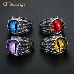 Cluster Rings CFBulongs 316L Stainless Steel Unique Red Zircon Dragon Claw Ring Fashion Men Jewelry Accessories Whole8976902