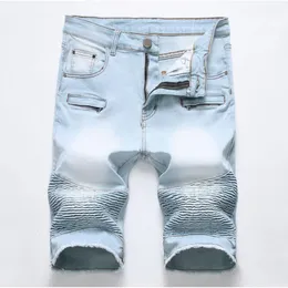 Homens de jeans de jeans de jeans de jeans raspados exclusivos raspados com zíper de bolso retrô de tamanho grande com painéis de jeans com painéis curtos 1782 310b