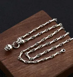 Chains FNJ 3mm Skull Pendant Necklace 925 Silver 50cm 5cm Original S925 Thai Women Men Bone Link Chain Punk Vintage8545793