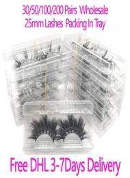 3050100200 yüzlerce 25mm 3D Mink Kirpikler 5D Mink Kirpikleri Tepsi Etiket Makyajında ​​Paketleme Dramatik Uzun Mink Lashes7209661