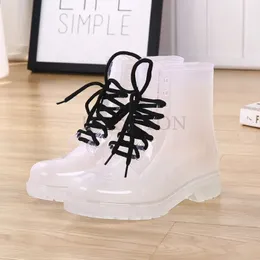 Women Rain Shoes Platform Rain Boots Jelly Color Ankle Boots Ladies Waterproof Work Footwear Transparent Slip on Shoes 240428