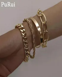 4pcs Punk Curb Cuban Charm Chain Set for Women Miami Boho Thick Gold Color Bracelets Bangles Fashion Jewelry1340843