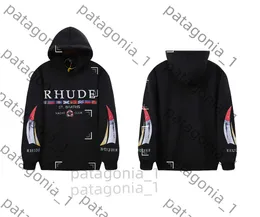 Rhudeパーカーデザイナーメンズパーカーレタープリントルーズロングスリーブパーカーファッションスポーツフーディーレウド女性女性高品質の高級ブランドスウェットシャツ米国サイズ7819