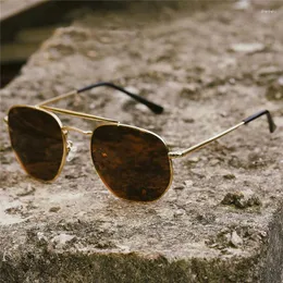 Utomhus glasögon mode polygonal konkav form verkliga färger solskyddsmedel metall polariserade solglasögon älskare
