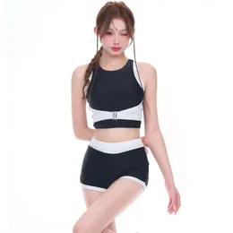 Women's Swimwear 2024 new split body swimsuit looks slimmer covers the belly high waist flat angle conservative sports student hot spring vacation swimsuit for women