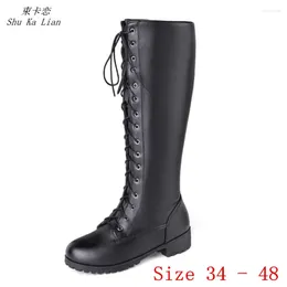 Boots Autumn Women Low Med Heels Knee High Potorcycle Shoes Woman Long Plus Size 34 - 40 41 42 43 45 46 47 48