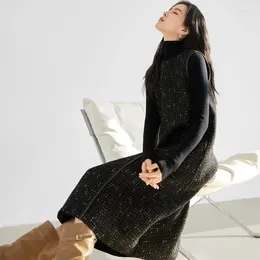 Lässige Kleider CEKCYA ärmellose Kleid für Frauen Lange Winter elegante Frau Korean Dongdaemun Weste Rock Frauen Kleidung High-End