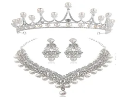 Brincos de colar de jóias de coroa de cristal de cristal branco conjuntos de jóias de jóias de casamento de noiva Jóias de zirconia cúbica elegante jóias de diamante8978681