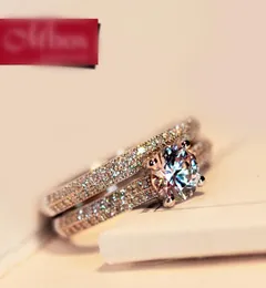 Luxo Feminino Crystal Bridal Set Moda 925 Silver Band Jewelry promessa anéis de engajamento de amor para mulheres2260642