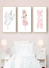 Pink Swan Princess Nursery Wall Art Canvas Malowanie Baleriny Plakaty i nadruki Nordic Kid Baby Girl Room Decor Picture9055839