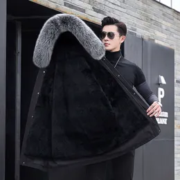 Мужская дизайнерская парка с мехом на толстой съемной внутренней подкладке, пальто средней длины из кожи Haining IZXZ