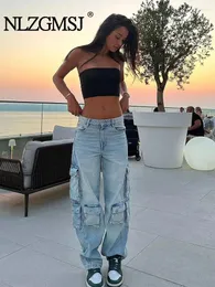 Damen Jeans Nlzgmsj TRAF Mode Mittlere Taille Vintage Sommer Lässige Straße Lose Hosen Frau Tasche Arbeitskleidung Hosen