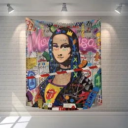 Wandteppiche Mona Lisa Tapisserie Hippie Buntes Kunstthema zum Aufhängen für Zimmer Schlafzimmer Wohnzimmer Dekor Zubehör Lustige Kamine