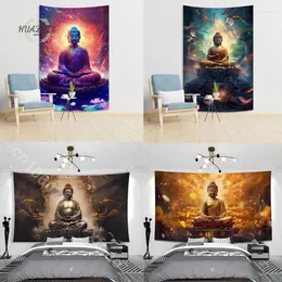 Tapestries 3D Buddha Retro Wall Carpets مهاجع Hippie Prescedelic Tree Landscapes Bedroom Bohemian Decoration Home Home