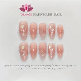 Handgjorda stilettpress på naglar återanvändbara dekoration falska naglar fullt omslag konstgjorda manikyr bärbar orange nagelbutik 240201