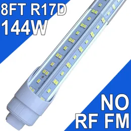 R17D Rotatable HO Base 8FT LED Tube Light 144W, Replacement 300W Fluorescent Lamp Shop Lights, 8FT, Dual-Ended Power, Cold White 6000K, Clear Cover, AC 90-277V usastock