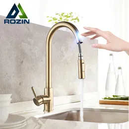 Rozin Smart Touch Faucet الصنبور المصقول من الذهب سحب الحنفيات الحنفية Blacknickel 360 Rotation Crane 2 Outlet Water Mixer TAPS 240122