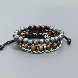 Charm Bracelets Black Gallstone Bracelet Men's Fashion Simple Original Design Trend Retro Wood Bead