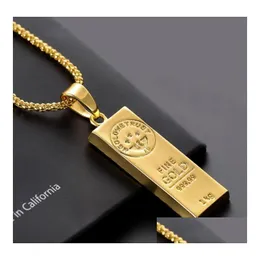 Anhänger Halsketten Edelstahl Halskette Iced Out Golden Bar Form Anhänger Runde Box Kette Fortune Charm Hip Hop Herren Weihnachtsgeschenk DHSFN