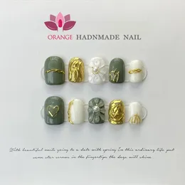 Unghie fatte a mano Stampa su copertura completa Decorazione professionale Nail art Manicuree Unghie finte Indossabili Punte per unghie artificiali per ragazze 240201