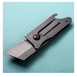 Ny Mini Small KeyChain Folder Knife D2 Black Stone Wash Tanto Blade Steel Handle Handel Outdoor Camping Handing EDC Tools With Bottle Opener